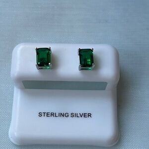 Emerald cut Green Sterling‎ Silver Earrings